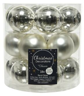 Decoris 18x stuks kleine glazen kerstballen zilver 4 cm mat/glans - Kerstbal Zilverkleurig