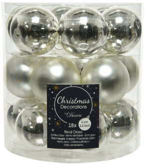 Decoris 18x stuks kleine glazen kerstballen zilver 4 cm mat/glans