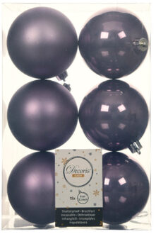 Decoris 18x stuks kunststof kerstballen heide lila paars 8 cm glans/mat