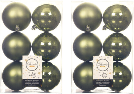 Decoris 18x stuks kunststof kerstballen mos groen 8 cm glans/mat