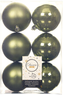 Decoris 18x stuks kunststof kerstballen mos groen 8 cm glans/mat