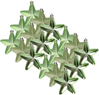 Decoris 18x stuks kunststof sterren kersthangers groen 7 cm
