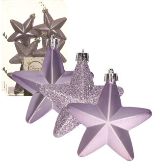 Decoris 18x stuks kunststof sterren kersthangers heide lila paars 7 cm