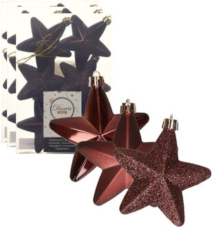 Decoris 18x stuks kunststof sterren kersthangers mahonie bruin 7 cm