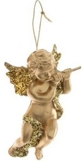Decoris 1x Gouden engel met dwarsfluit kerstversiering hangdecoratie 10 cm Goudkleurig