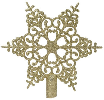 Decoris 1x Gouden glitter open ster kerstboom piek kunststof 20,5 cm