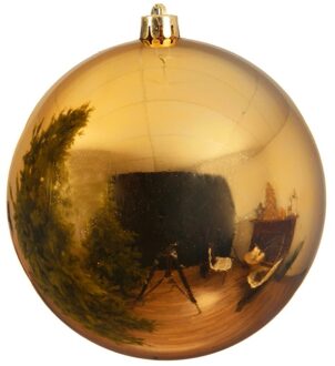 Decoris 1x Grote gouden kerstballen van 14 cm glans van kunststof Goudkleurig