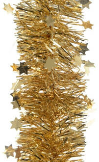 Decoris 1x Kerst lametta guirlandes goud sterren/glinsterend 270 cm kerstboom versiering/decoratie - Kerstslingers Goudkleurig