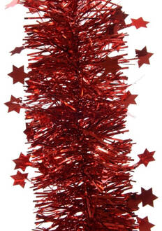 Decoris 1x Kerst lametta guirlandes kerst rood sterren/glinsterend 270 cm kerstboom versiering/decoratie - Kerstslingers