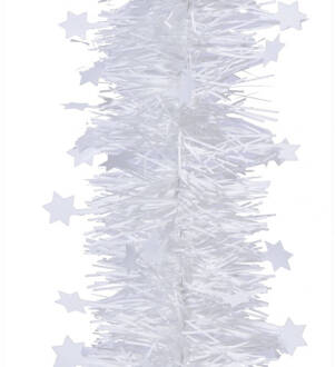 Decoris 1x Kerst lametta guirlandes winter wit sterren/glinsterend 270 cm kerstboom versiering/decoratie - Kerstslingers