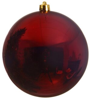 Decoris 1x Kerstballen - kunststof - groot - donkerrood - 20 cm - glans - Kerstbal