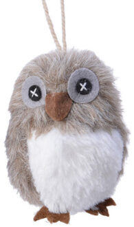Decoris 1x Kerstboomhangers lichtbruine pluche uilen 10 cm kerstversiering