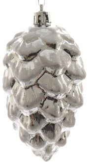 Decoris 1x Kerstboomhangers zilveren dennenappels 9 cm kerstversiering - Kersthangers Zilverkleurig