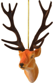 Decoris 1x Kerstboomversiering hert ornamenten bruin 13 cm - Kersthangers