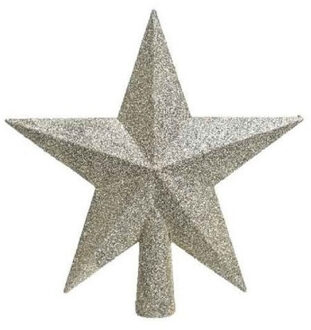 Decoris 1x Licht champagne/parel glitter ster kerstboom piek kunststof 19 cm - Licht champagne/parel kerstboom versieringen Beige