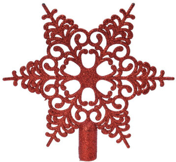 Decoris 1x Rode glitter open ster kerstboom piek kunststof 20,5 cm Rood