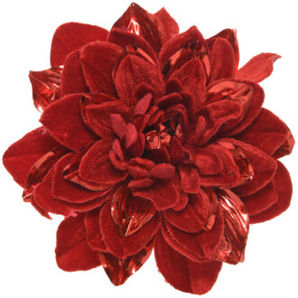 Decoris 1x stuks decoratie bloemen velvet rood op clip 16 cm