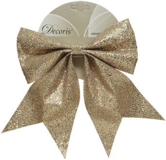 Decoris 1x stuks decoratie strikken op clip champagne 20 x 24 cm - Kersthangers Champagnekleurig