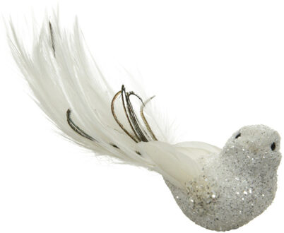 Decoris 1x stuks decoratie vogels op clip wit glitter 17 cm