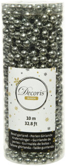 Decoris 1x stuks kerstboom kralenslingers antraciet (warm grey) 10 meter kerstslingers