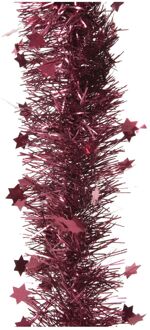 Decoris 1x Stuks Lametta Kerstslingers Met Sterretjes Framboos Roze (Magnolia) 270 X 10 Cm - Kerstslingers