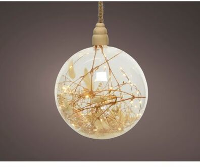 Decoris 1x stuks verlichte glazen kerstballen met 30 lampjes koper/warm wit 14 cm - kerstverlichting figuur Koperkleurig