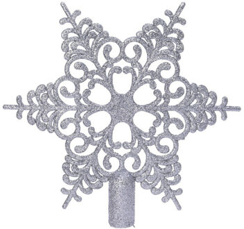 Decoris 1x Zilveren glitter open ster kerstboom piek kunststof 20,5 cm