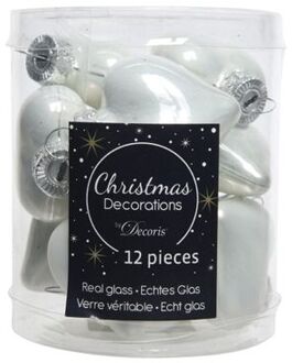 Decoris 2 stuks 12 Glazen hartjes 40 mm winter wit