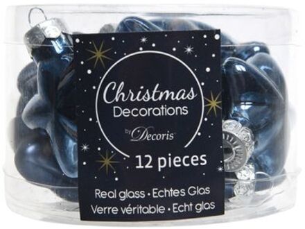 Decoris 2 stuks 12 Glazen sterren 40 mm nacht blauw