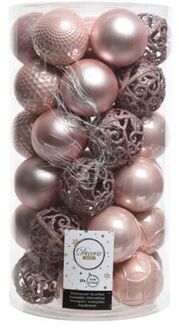 Decoris 2 stuks Kerstbal glans mix dia6cm poeder roze