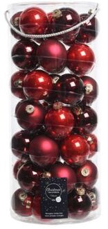 Decoris 2 stuks Kerstbal glas mix rood dia6cm assortie