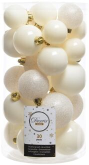 Decoris 2 stuks Kerstbal plastic emaille-glit assorted wolwit