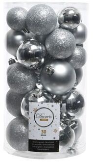 Decoris 2 stuks Kerstbal plastic gl-mt-glitter assorted zilver Grijs