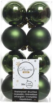 Decoris 2 stuks Kerstbal plastic glans-mat dia4cm dennen groen