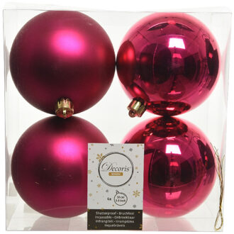 Decoris 20x Bessen roze kunststof kerstballen 10 cm - Mat/glans - Onbreekbare plastic kerstballen - Kerstboomversiering bessen roze