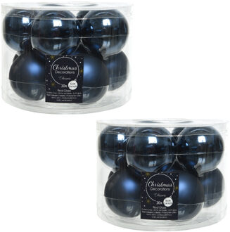 Decoris 20x Donkerblauwe glazen kerstballen 6 cm glans en mat