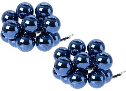 Decoris 20x Donkerblauwe mini kerststukjes insteek kerstballetjes 2 cm van glas - Kerststukjes