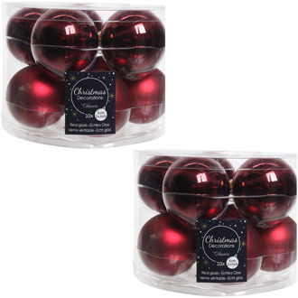 Decoris 20x Donkerrode glazen kerstballen 6 cm glans en mat