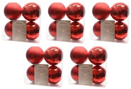 Decoris 20x Kunststof kerstballen glanzend/mat kerst rood 10 cm kerstboom versiering/decoratie - Kerstbal