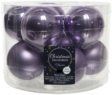 Decoris 20x stuks glazen kerstballen heide lila paars 6 cm mat/glans