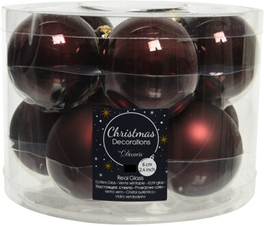 Decoris 20x stuks glazen kerstballen mahonie bruin 6 cm mat/glans