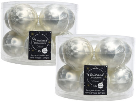 Decoris 20x stuks glazen kerstballen wit ijslak 6 cm mat/glans