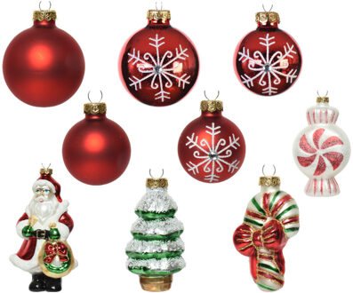 Decoris 20x stuks glazen kerstornamenten/hangers figuurtjes en kerstballen rood x stuks kerstornamenten/k