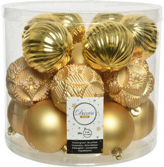 Decoris 20x stuks luxe kunststof kerstballen goud mix 8 cm - Kerstbal Goudkleurig