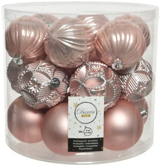 Decoris 20x stuks luxe kunststof kerstballen lichtroze mix 8 cm