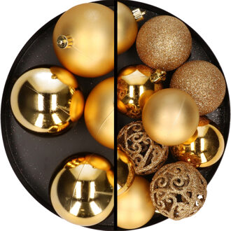 Decoris 22x stuks kunststof kerstballen goud 6 en 8 cm - Kerstbal Goudkleurig