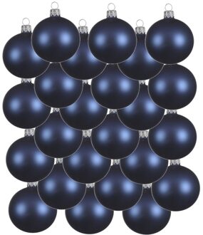 Decoris 24x Donkerblauwe glazen kerstballen 6 cm mat