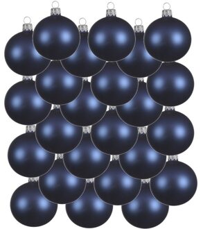 Decoris 24x Donkerblauwe glazen kerstballen 8 cm mat