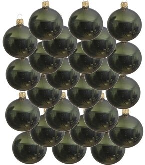 Decoris 24x Donkergroene glazen kerstballen 8 cm glans