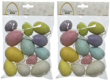 Decoris 24x Gekleurde glitter plastic/kunststof eieren/Paaseieren 4-6 cm - Feestdecoratievoorwerp